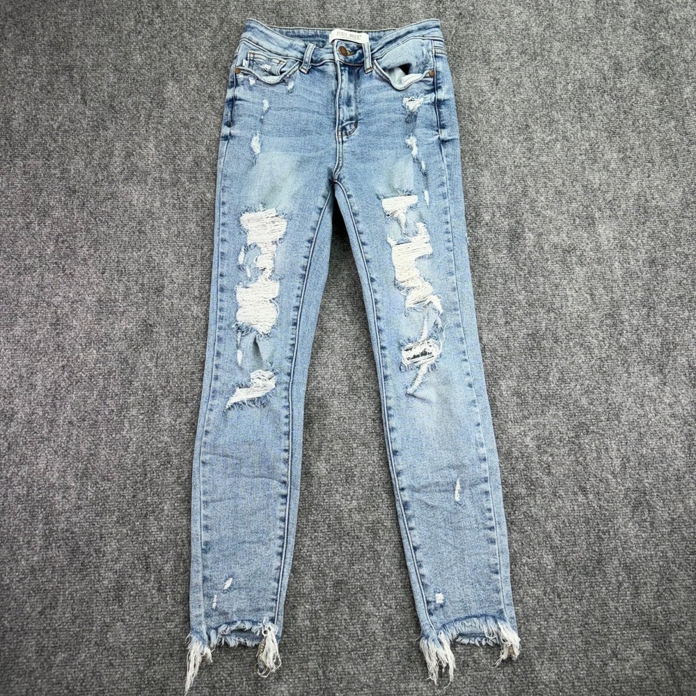 Judy Blue Jeans Womens 1/25 (Fits 25x27) Light Blue Skinny Distressed Raw‎ Hem